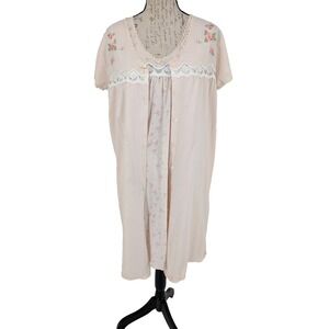 BARBIZON Robe and Nightie Pink Cotton Blend MEDIUM Embroidery Lace Lightweight